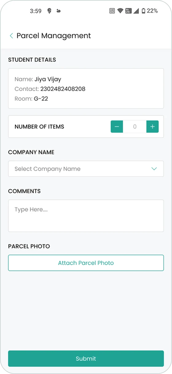 Redesigned parcel entry form