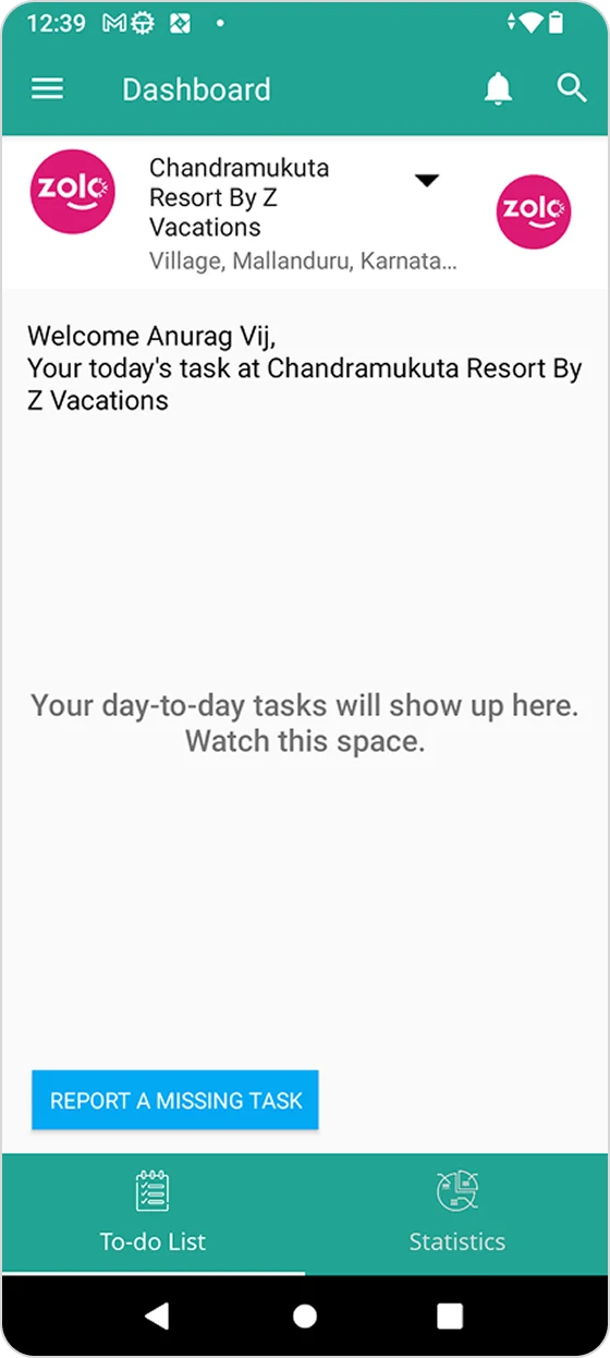 The old app's home page