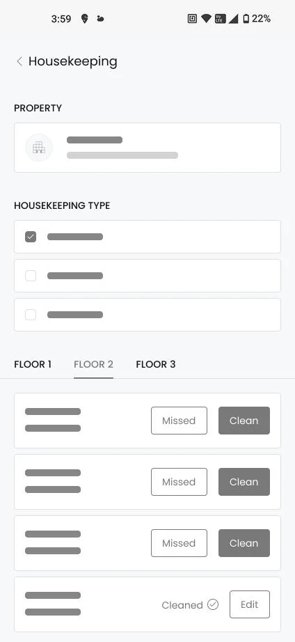 Housekeeping list wireframe