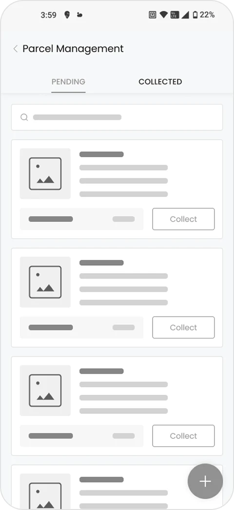 Parcel management list wireframe