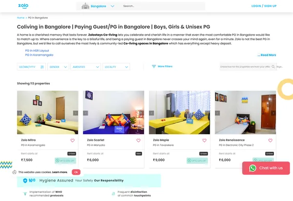 listing page, before the redesign