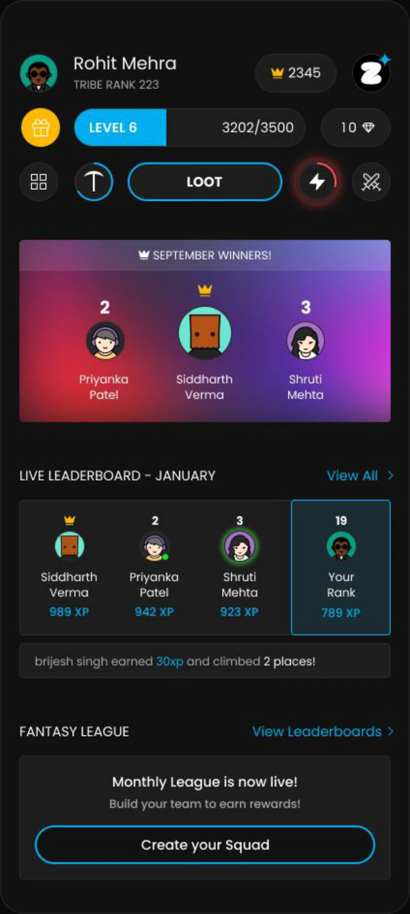 Fantasy League Touch Point